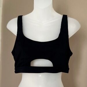 The Blushing Brunette Ribbed Cutout Crop Top Black Sleeveless Modern XL
